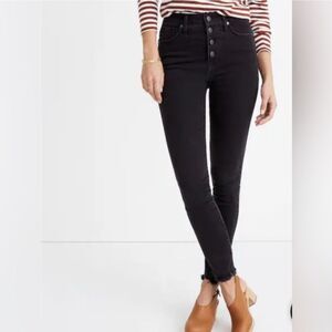 Madewell Women's 10 High Rise Skinny Jeans Black Raw Hem Size 28 Tall